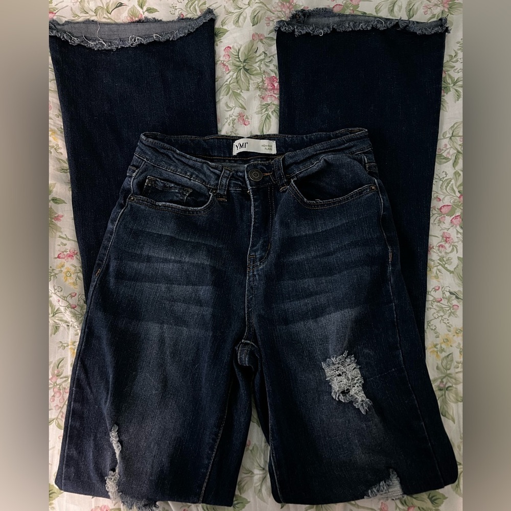 YMI High Rise Flare Distressed Blue Jeans